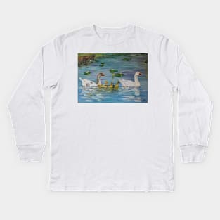 Geese on the pond Kids Long Sleeve T-Shirt